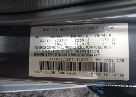 2015 Mazda Mazda6 I Touring z USA, uszkodzony, nr VIN JM1GJ1V52F1184009